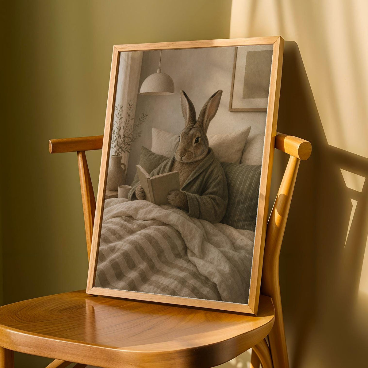 Product detail view of Flemish Rabbit Reading in Bed Poster.