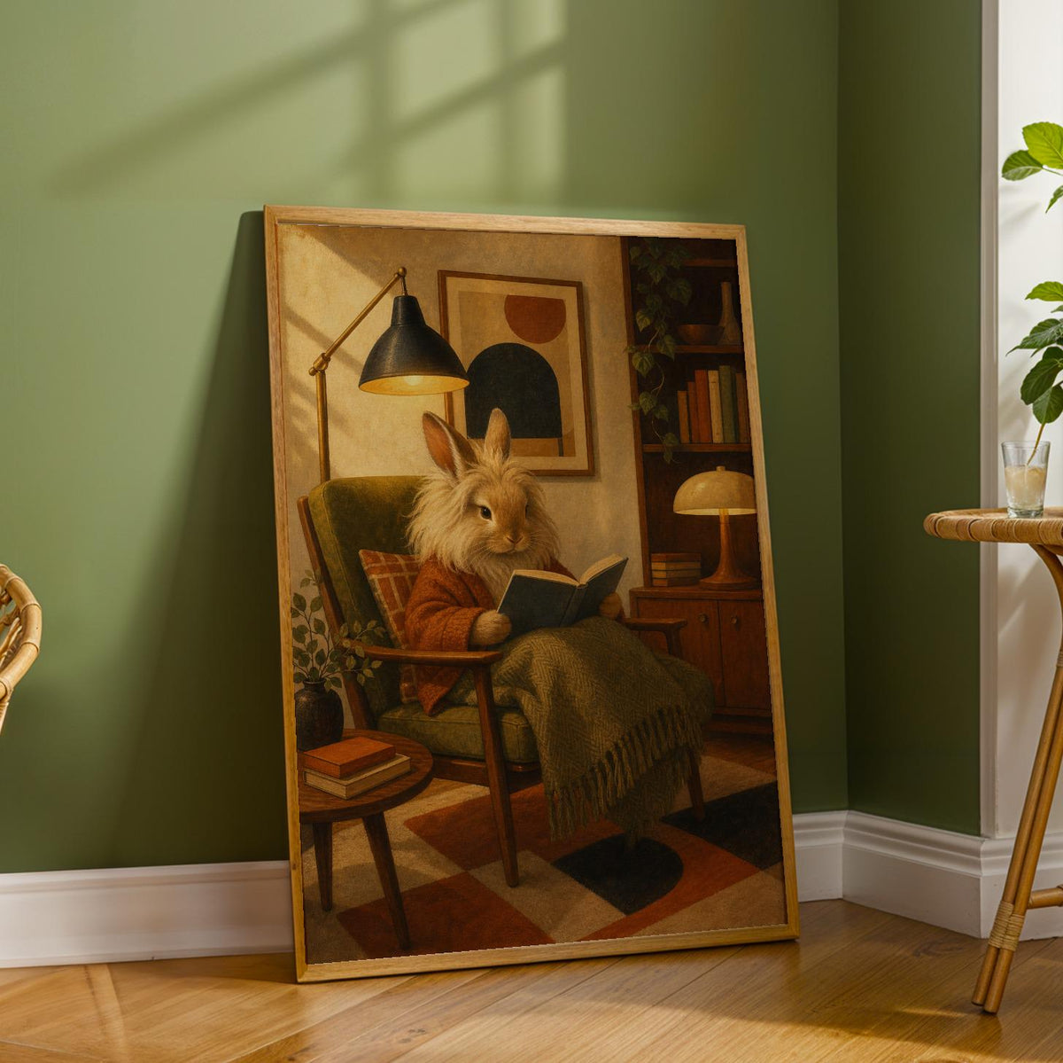 Additional product detail of Lionhead Rabbit Reading in Armchair Poster.