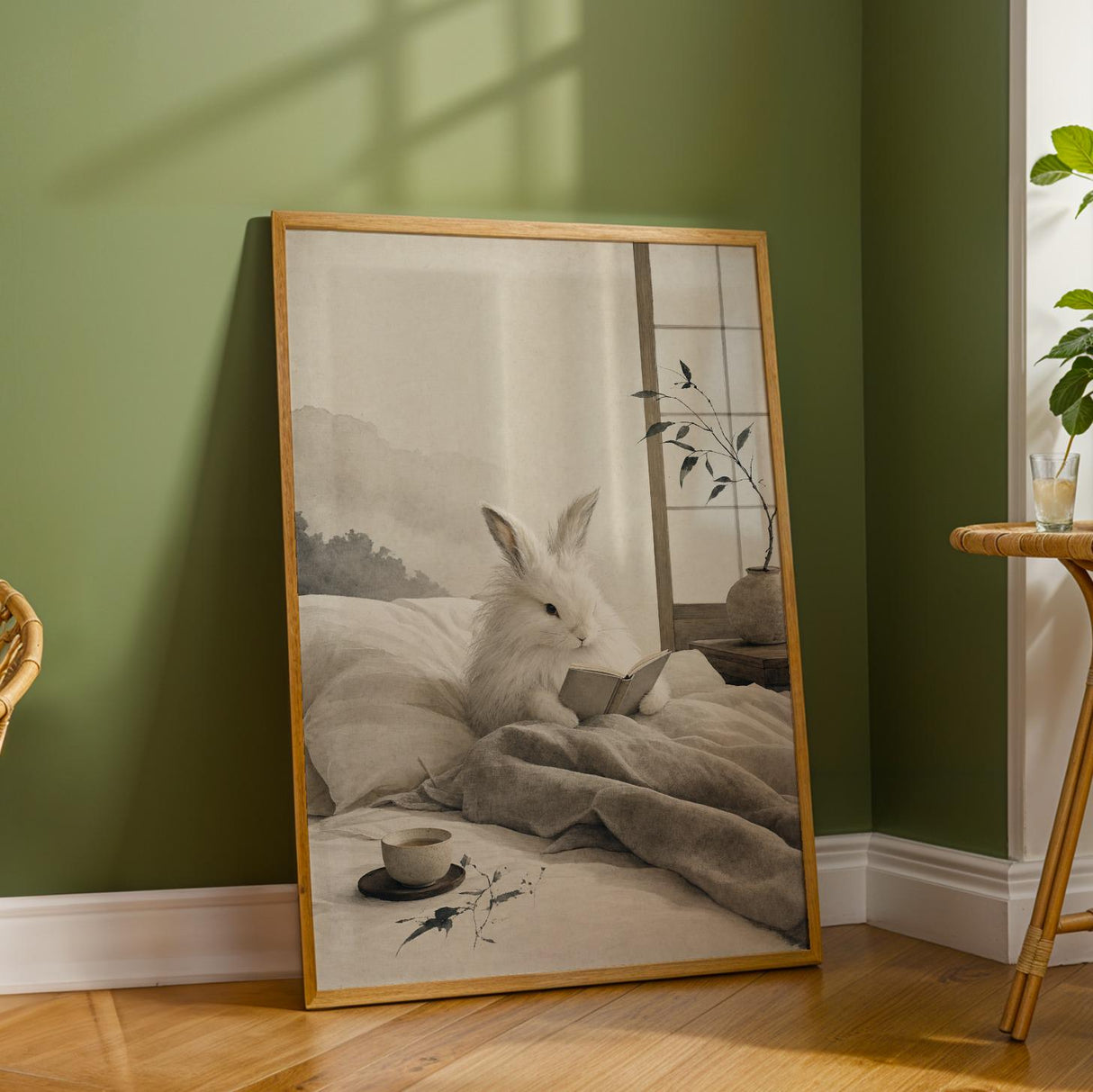 Additional product detail of Angora Rabbit Reading in Bed Poster.