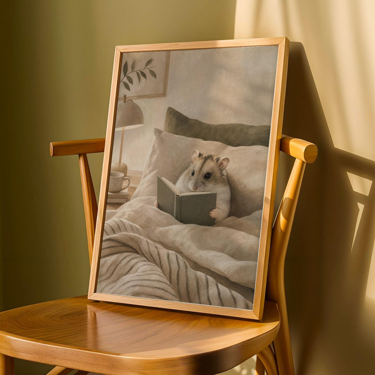 Product detail view of Russian Dwarf Hamster Reading in Bed Poster.