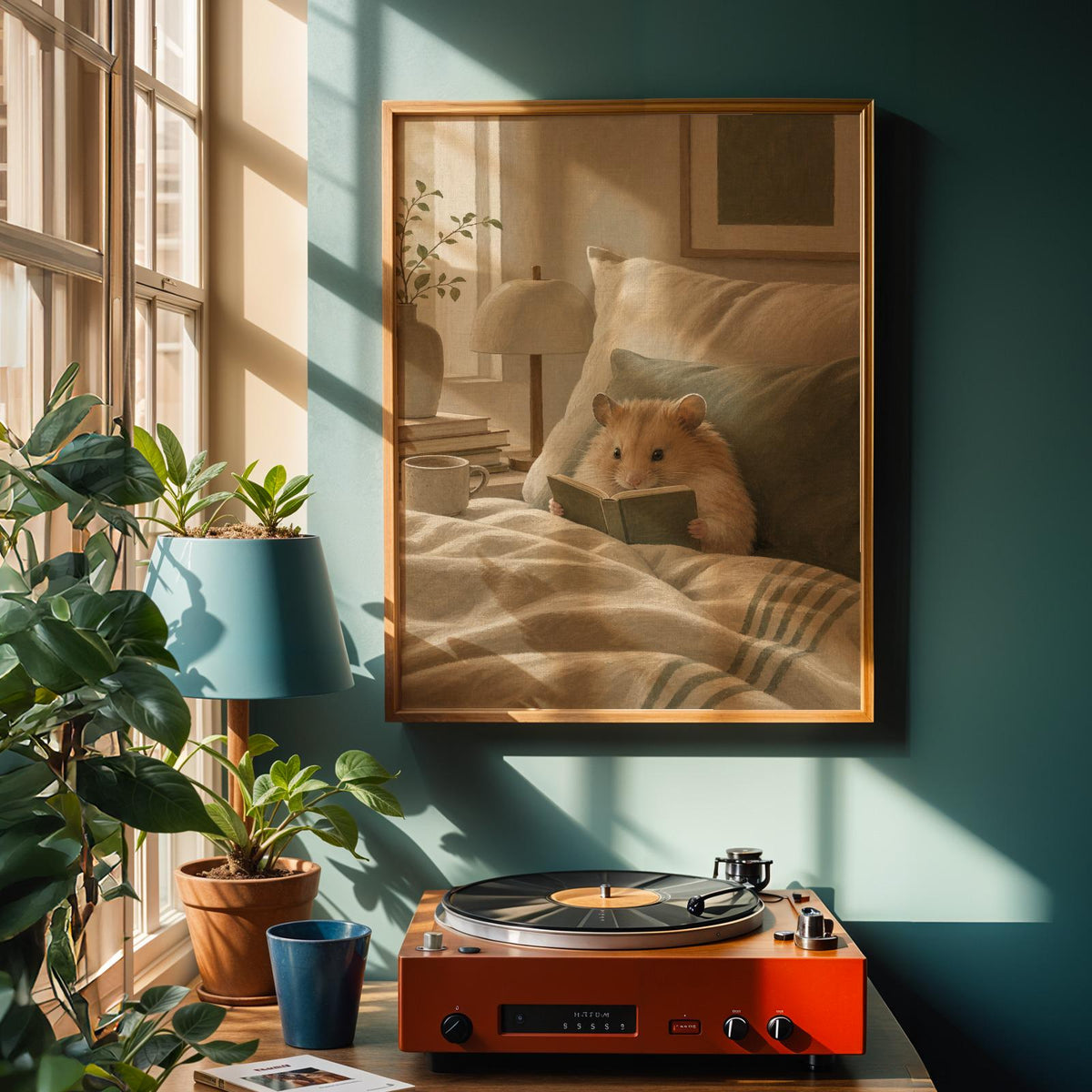 Alternate product view of Chinese Hamster Reading in Bed Poster.