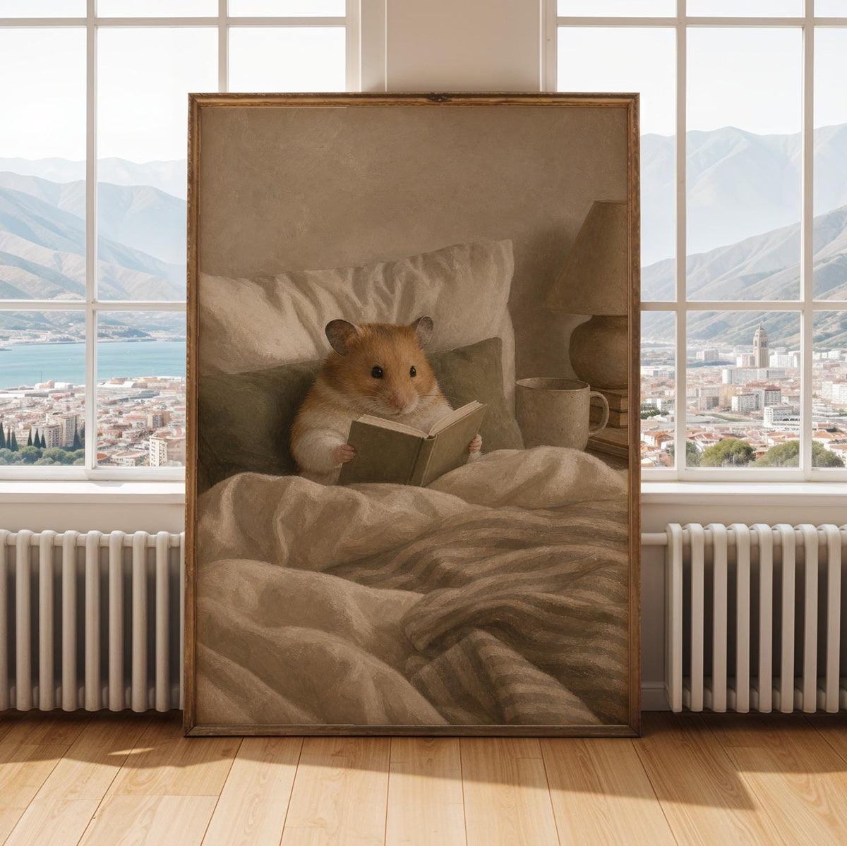 Alternate gallery view of Syrian Hamster Reading in Bed Poster.