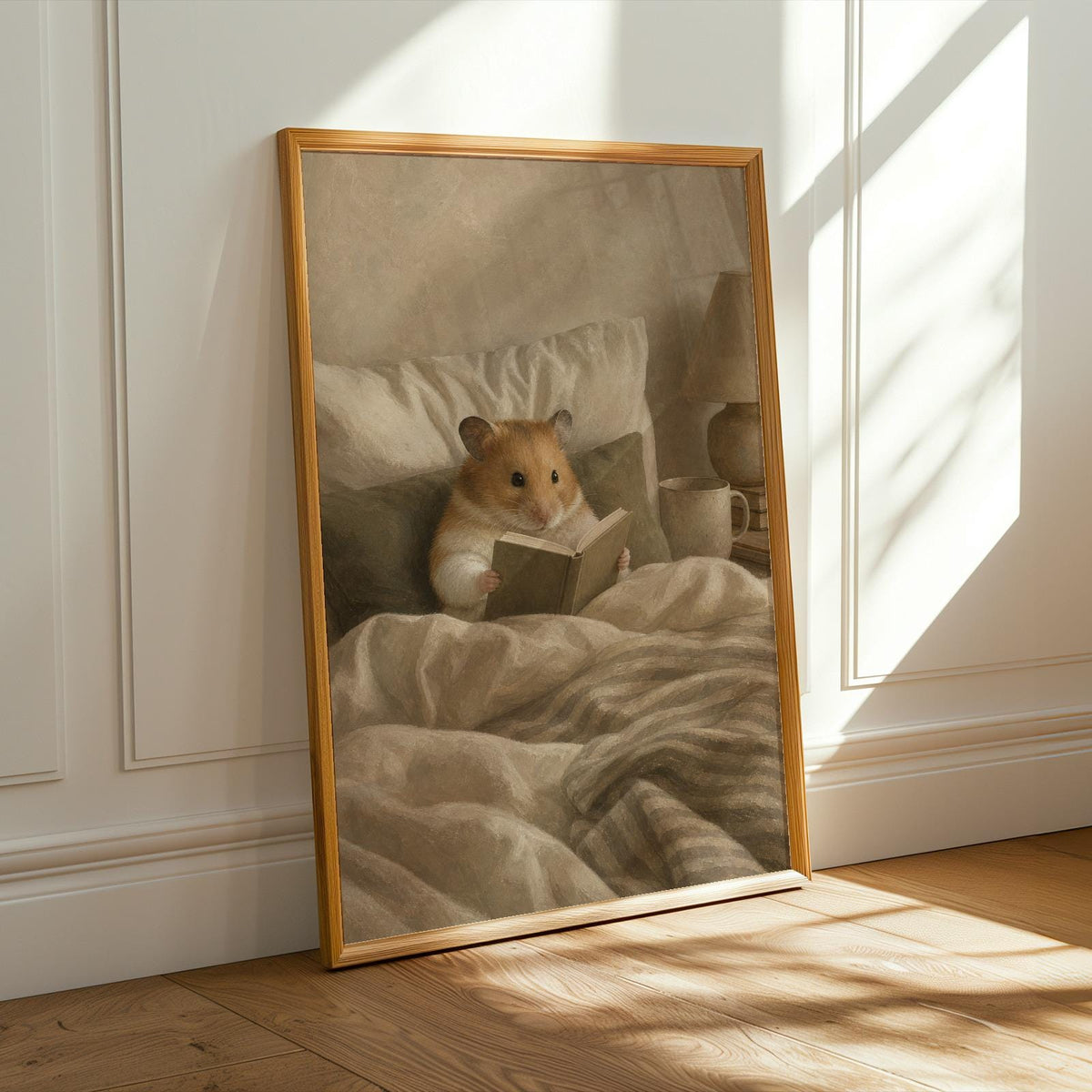 Alternate product presentation of Syrian Hamster Reading in Bed Poster.