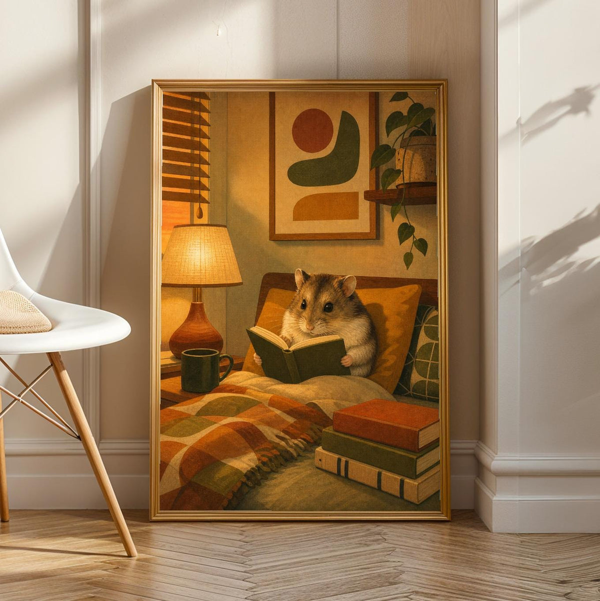 Product view of Campbell’s Dwarf Hamster Reading in Armchair Poster.