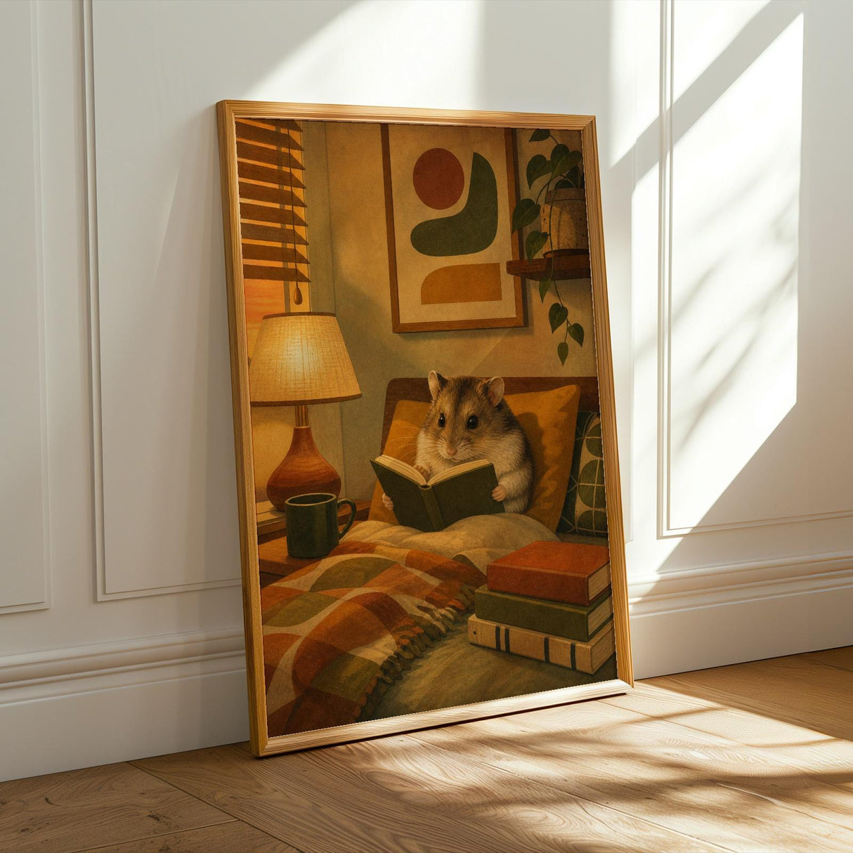 Alternate product presentation of Campbell’s Dwarf Hamster Reading in Armchair Poster.