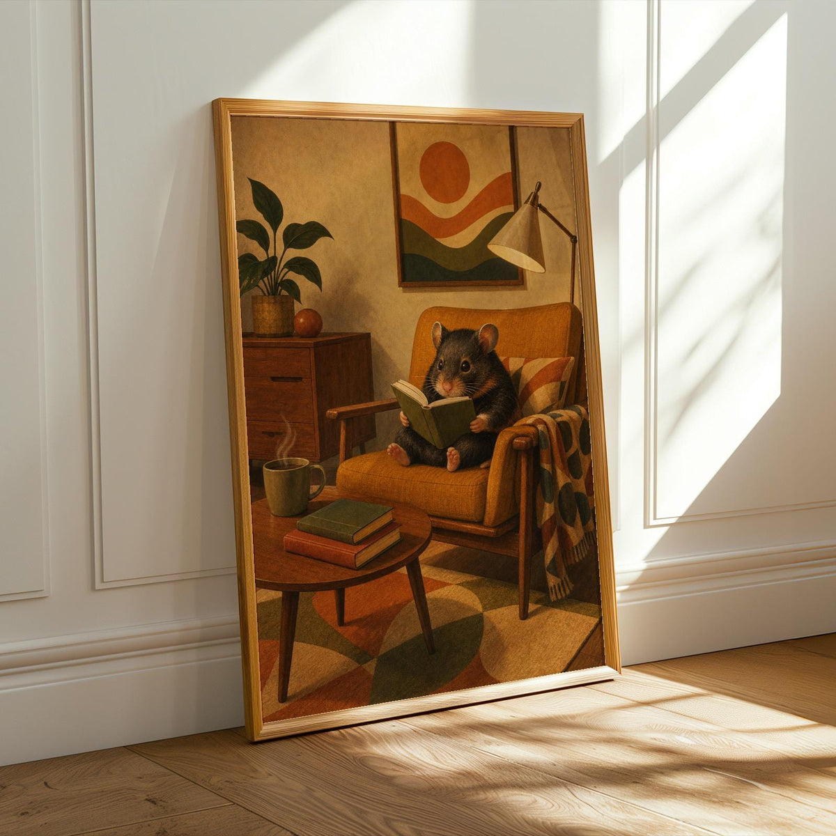 Alternate product presentation of Hamster Reading in Armchair Poster.
