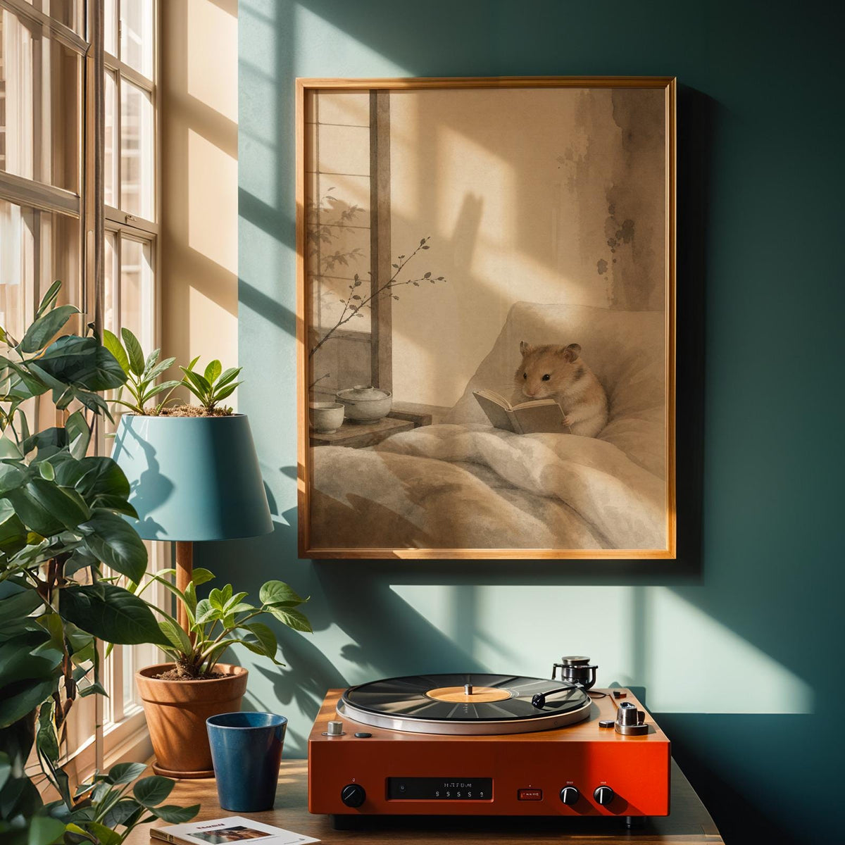 Alternate product view of Chinese Hamster Reading in Bed Poster.