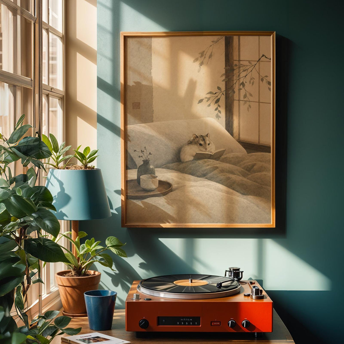 Product view of Hamster Reading Book Poster.