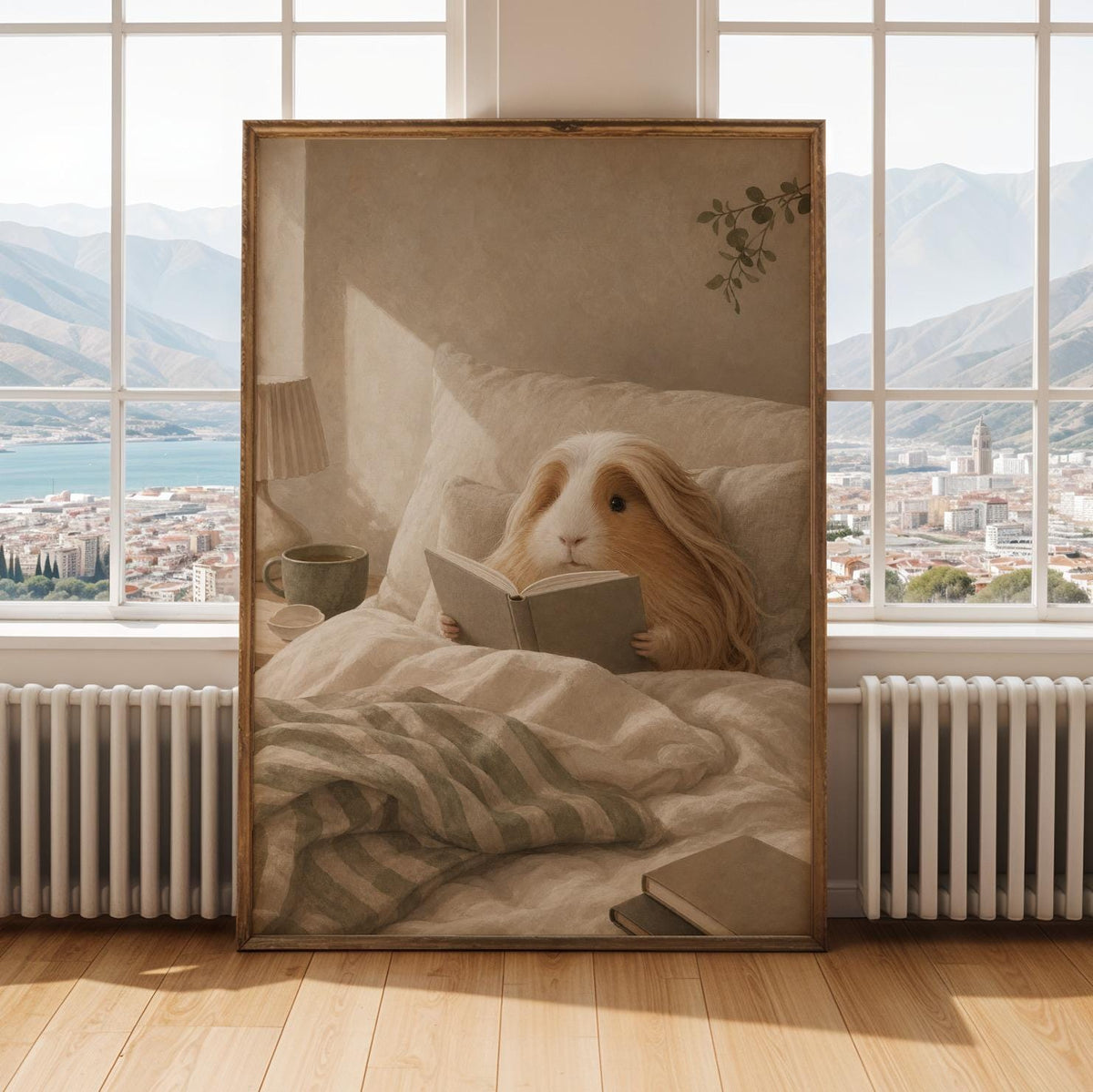 Alternate gallery view of Peruvian Guinea Pig Reading in Bed Poster.