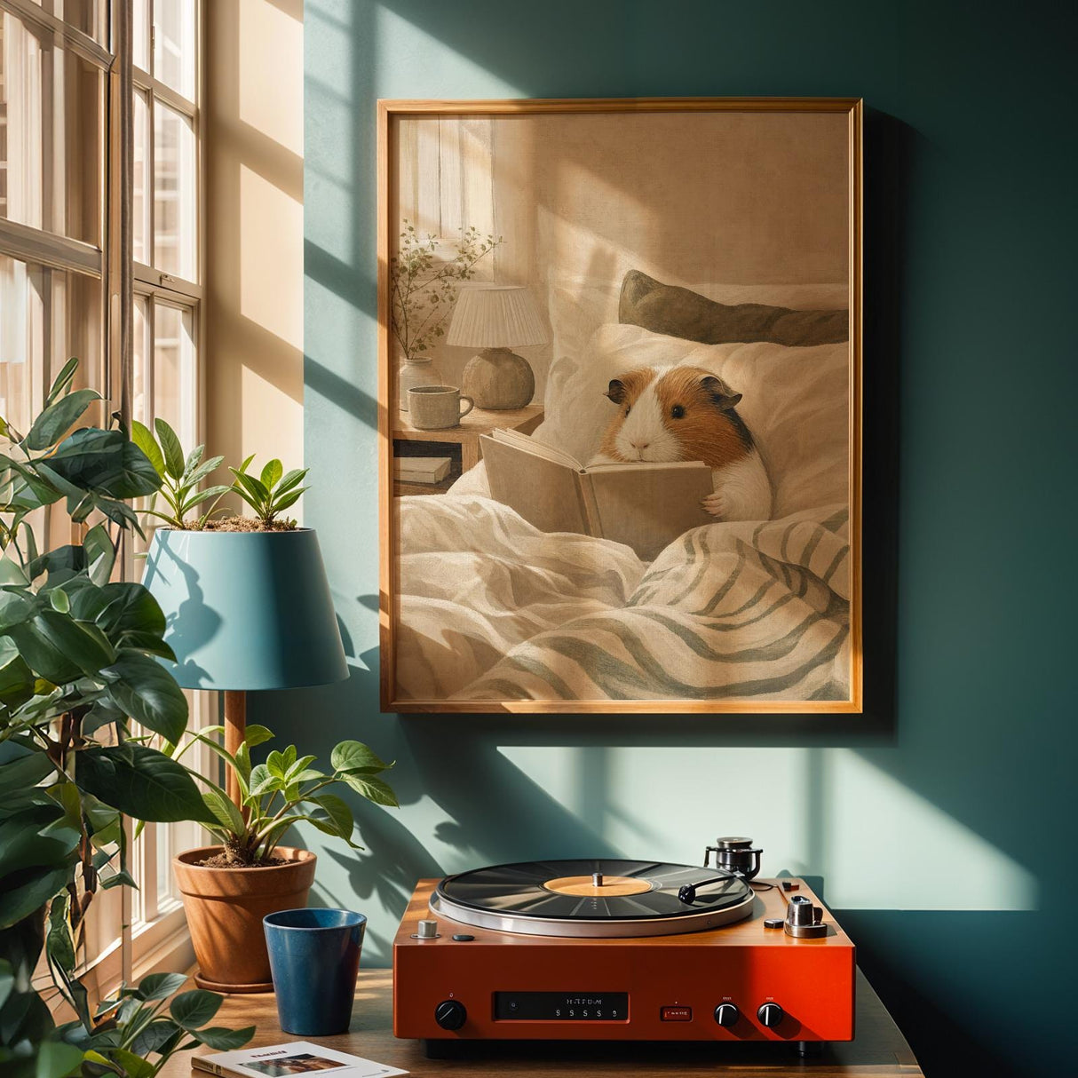 Alternate product view of American Guinea Pig Reading in Bed Poster.