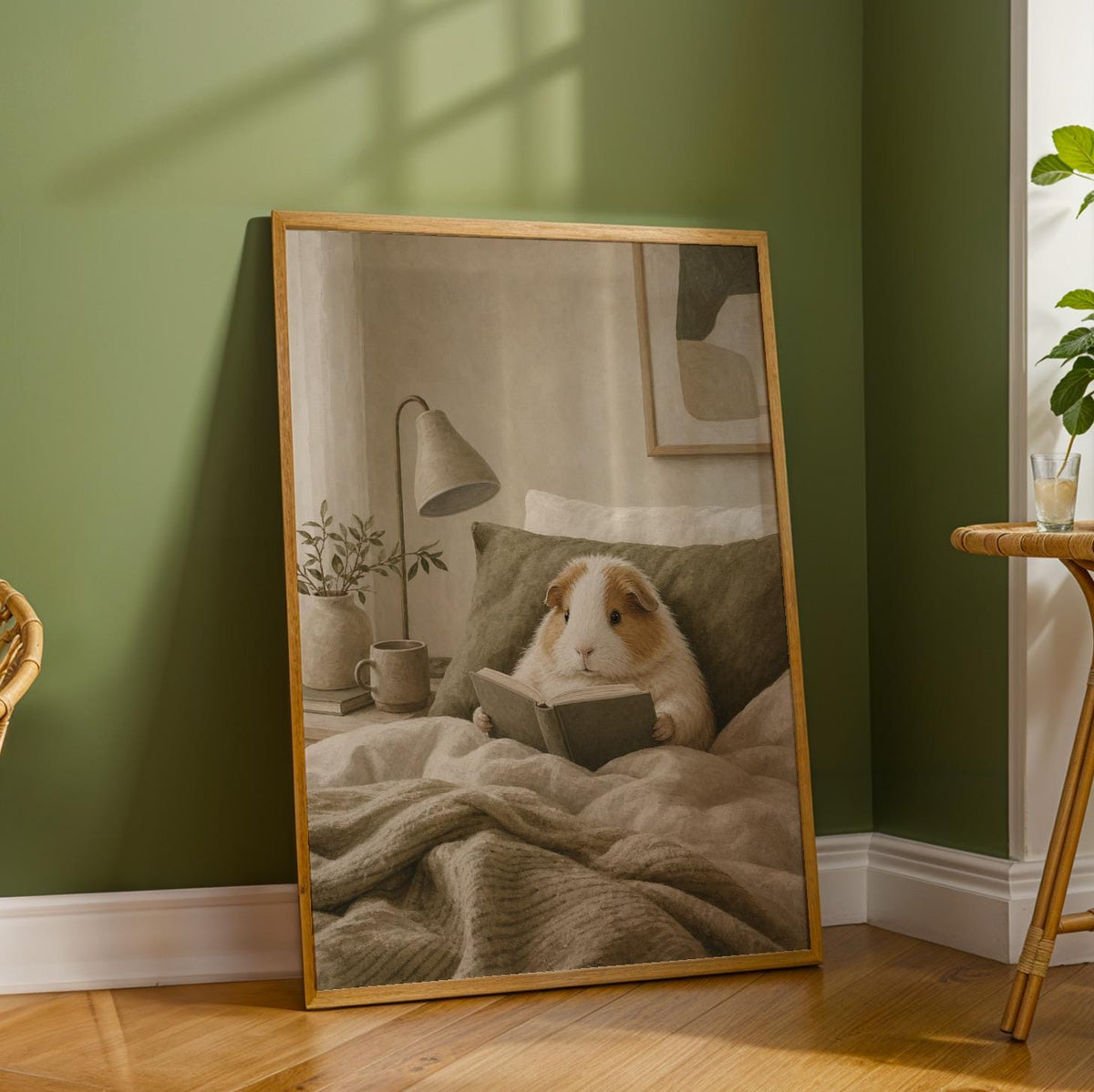Additional product detail of Alpaca Guinea Pig Reading in Bed Poster.