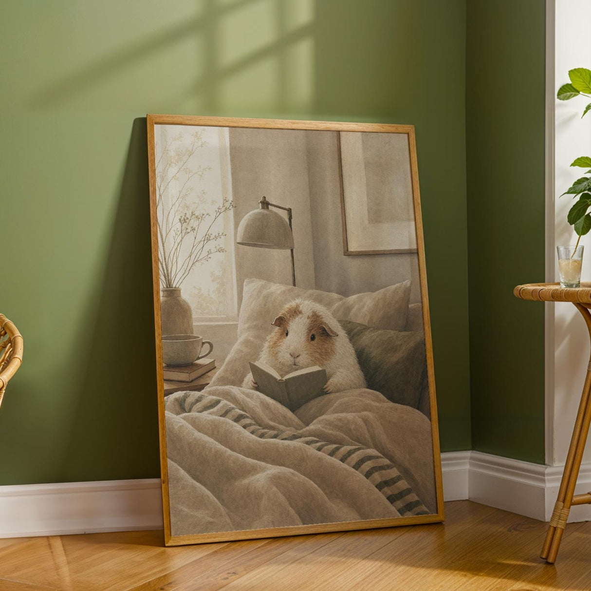 Additional product detail of Texel Guinea Pig Reading in Bed Poster.
