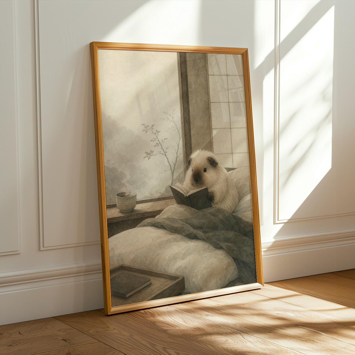 Alternate product presentation of Himalayan Guinea Pig Reading in Bed Poster.