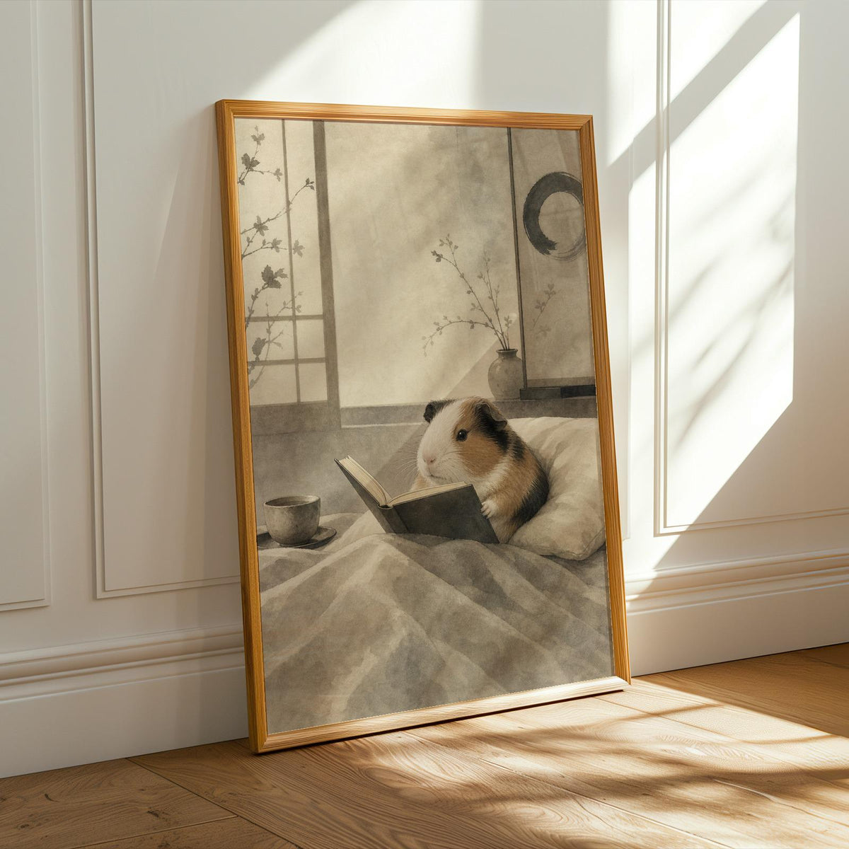 Alternate product presentation of American Guinea Pig Reading in Bed Poster.