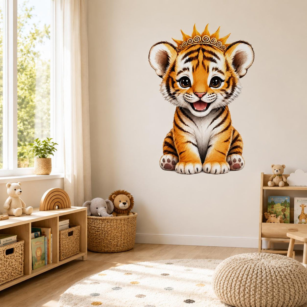 Cute Tiger Cub Wall Vinyl Decal displayed in a room setting.