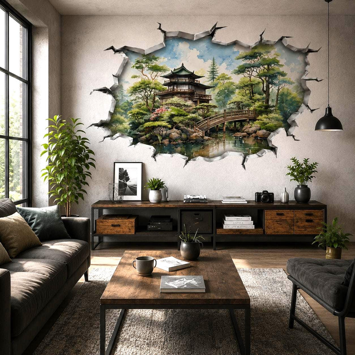 Additional product detail of 3D Japanese Garden Wall Vinyl Decal.