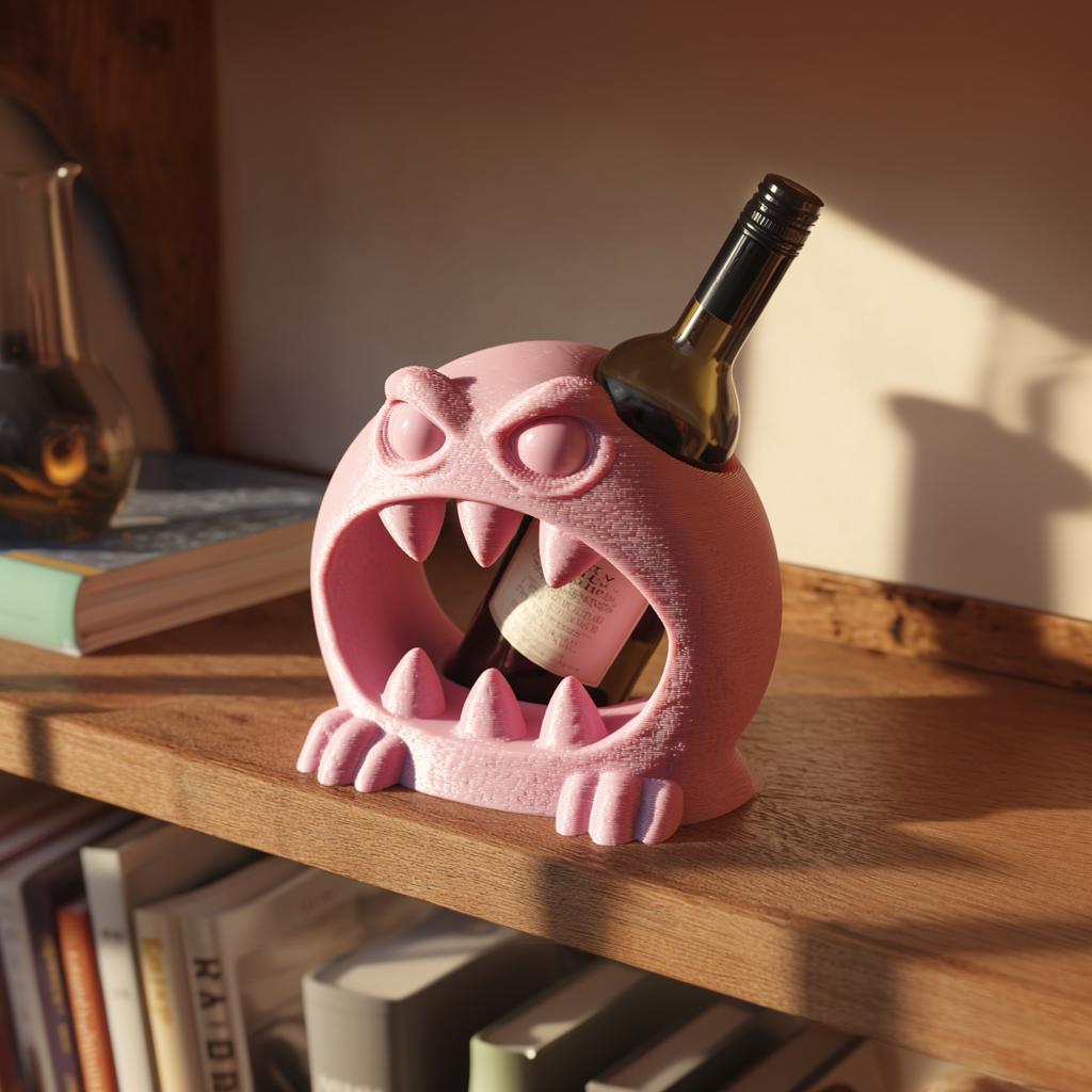 Additional product view of 3D Printed Open-Mouth Monster Wine Bottle Holder.