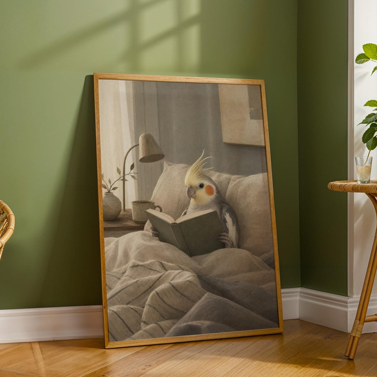 Additional product detail of Cockatiel Reading in Bed Poster.