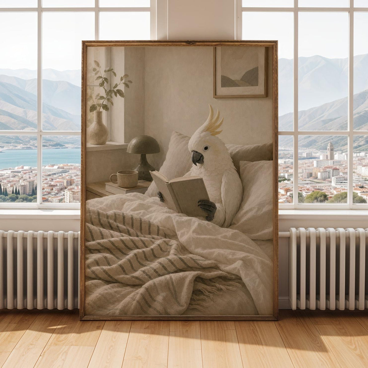 Alternate gallery view of White Cockatoo Reading in Bed Poster.
