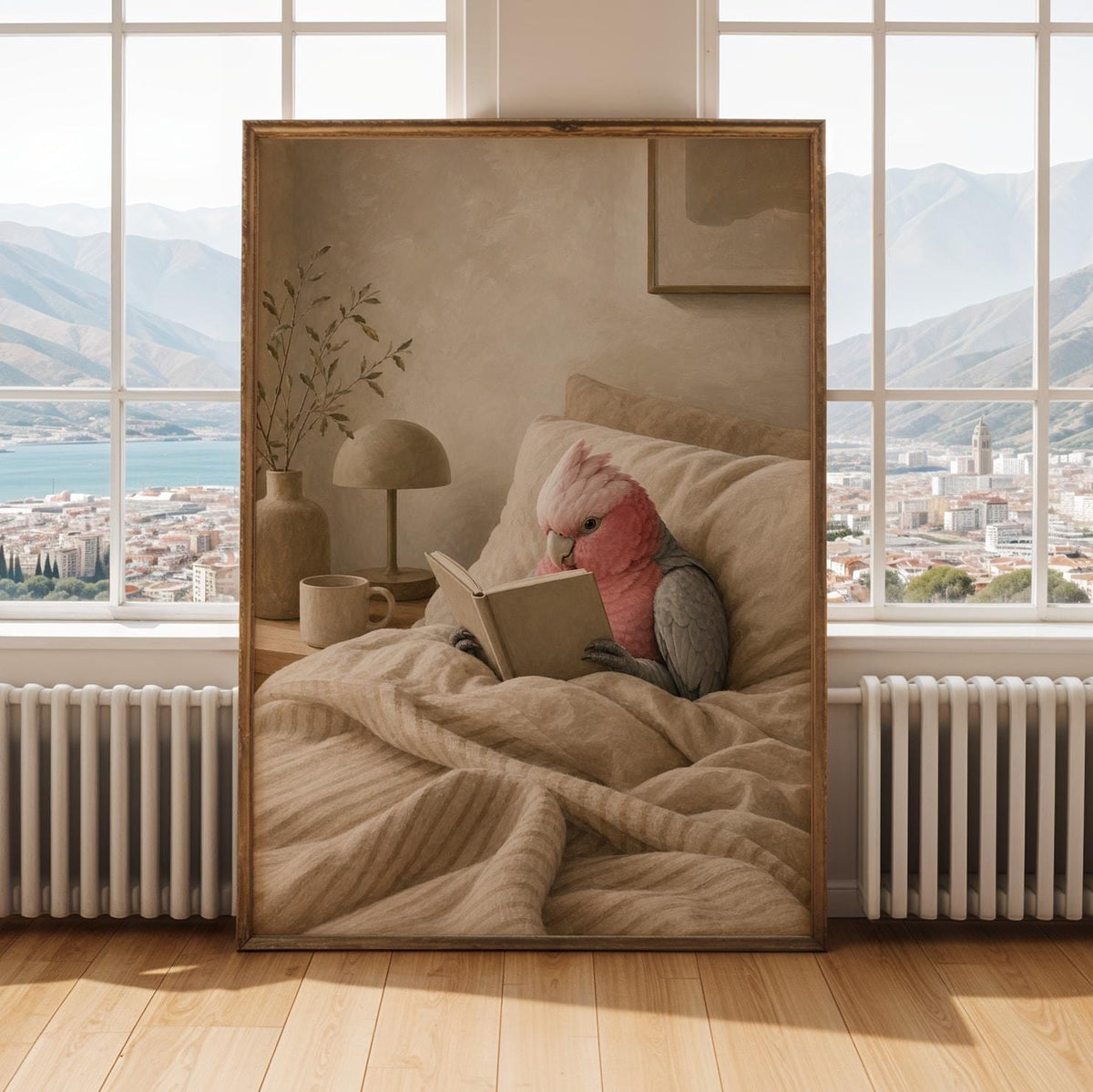 Alternate gallery view of Galah Parrot Reading in Bed Poster.