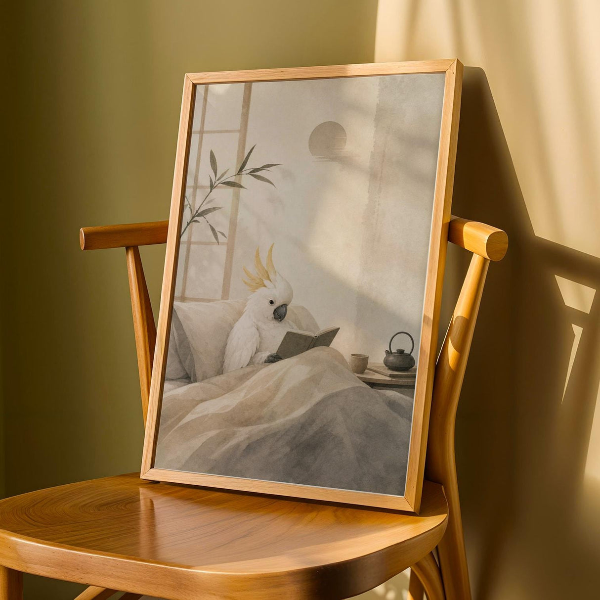 Product detail view of White Cockatoo Reading in Bed Poster.