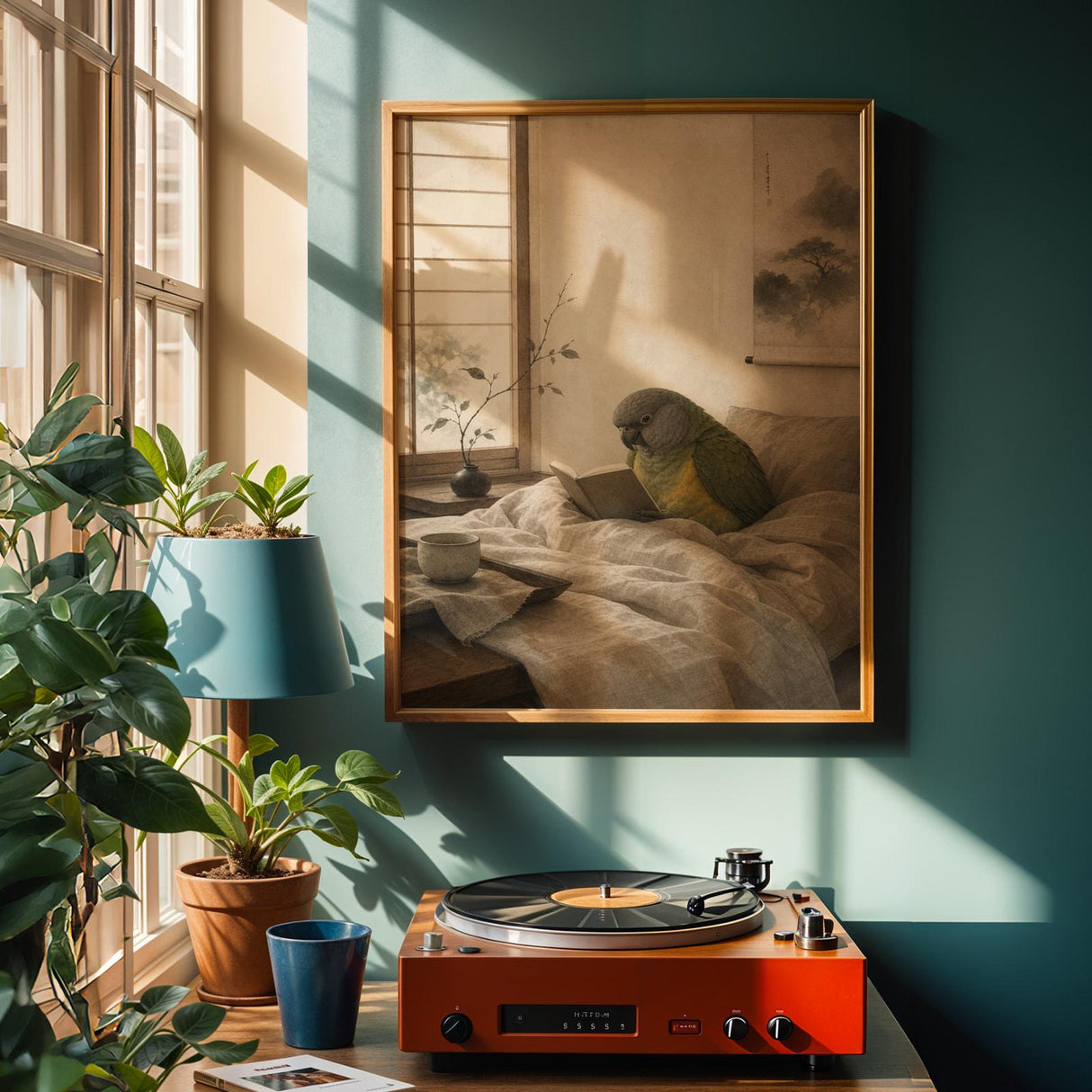 Alternate product view of Senegal Parrot Reading in Bed Poster.
