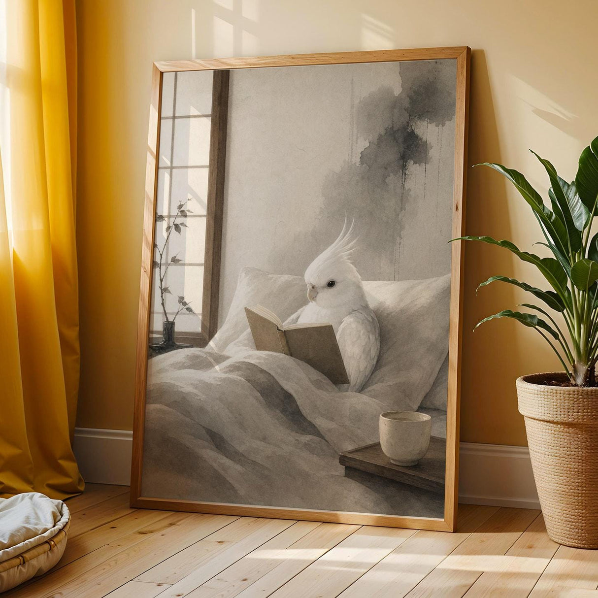 Additional view of the cockatiel reading poster.