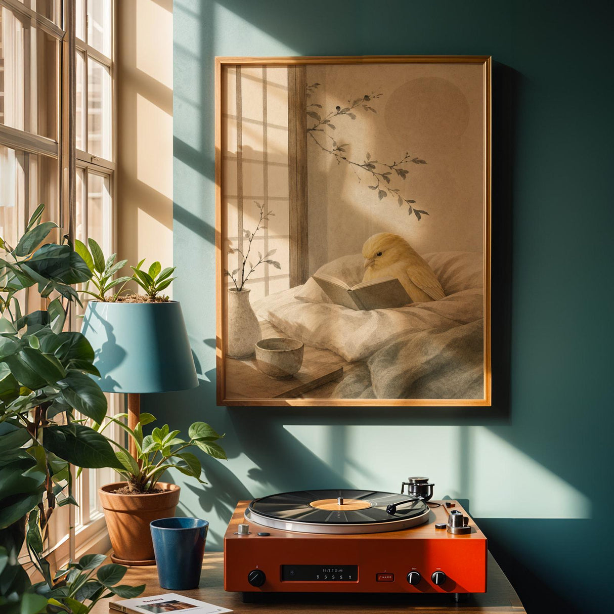 Alternate product view of Fife Fancy Canary Reading in Bed Poster.