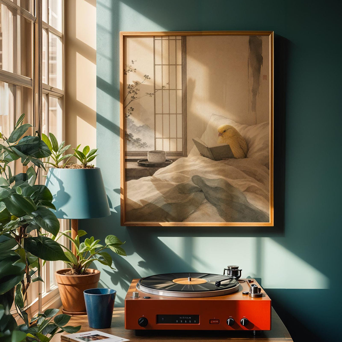 Alternate product view of Waterslager Canary Reading in Bed Poster.