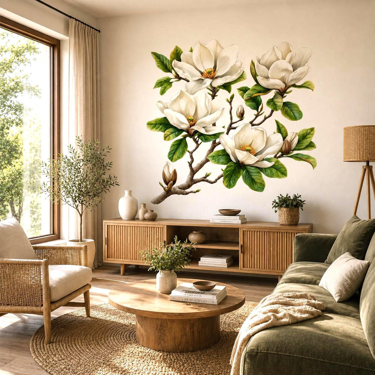 Product view of White Magnolia Branch Wall Vinyl Decal.