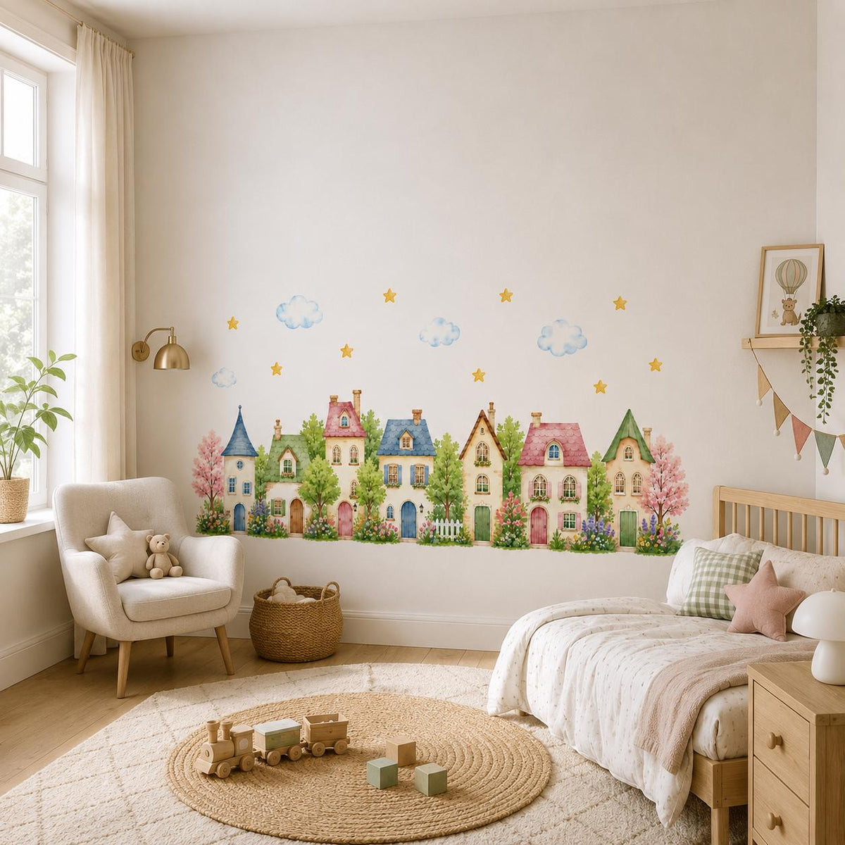 Additional product detail of Watercolor Village Houses Wall Vinyl Decal.