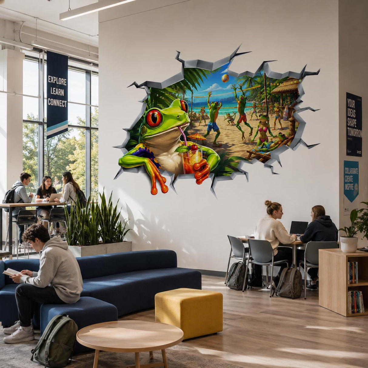 Product presentation view of Weird Frog Beach Wall Vinyl Decal.