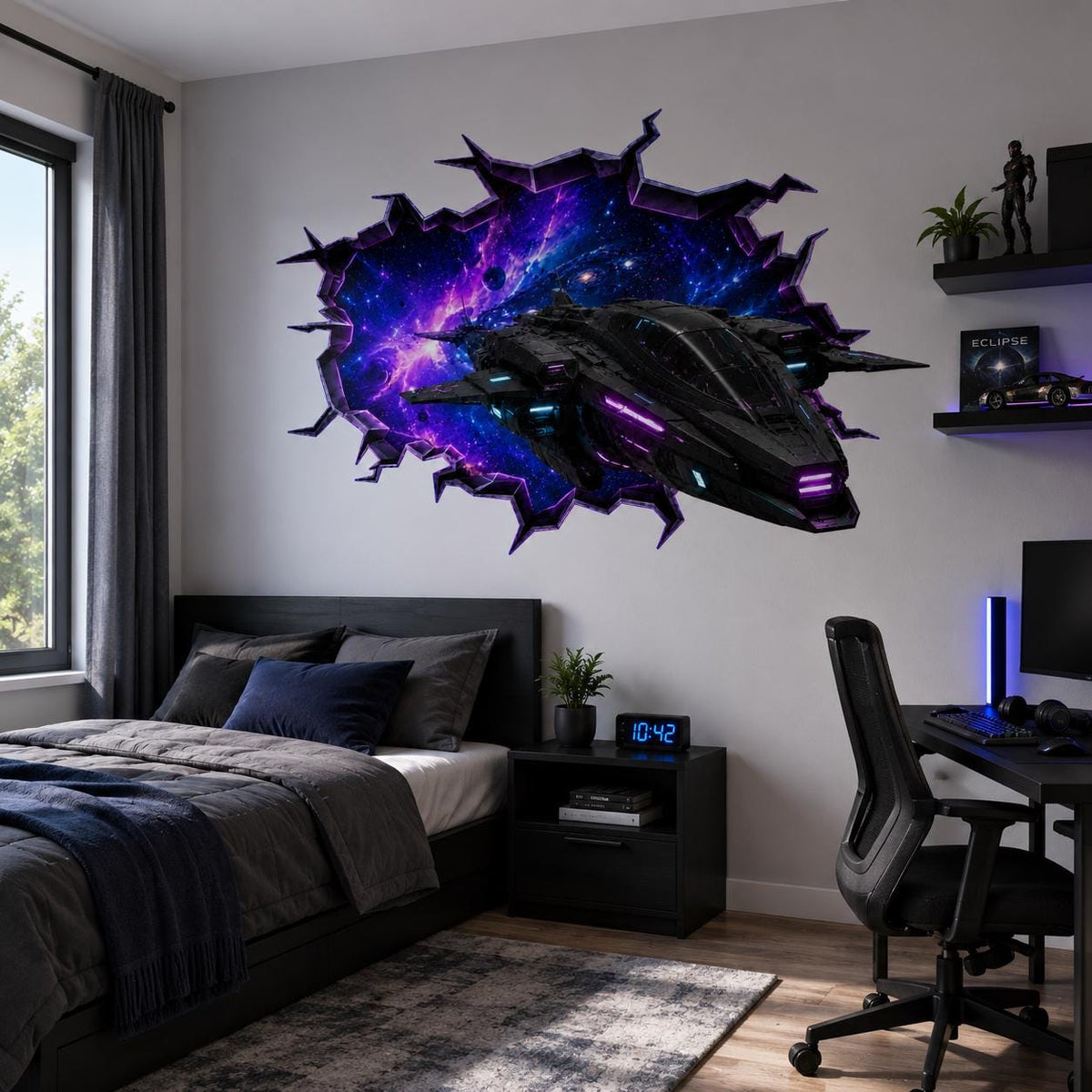 Additional product view of Spaceship Wall Vinyl Decal.