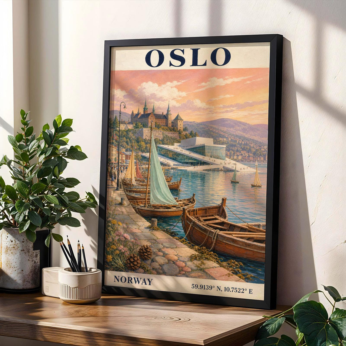 Product gallery view of Oslo Harbor Travel Poster.
