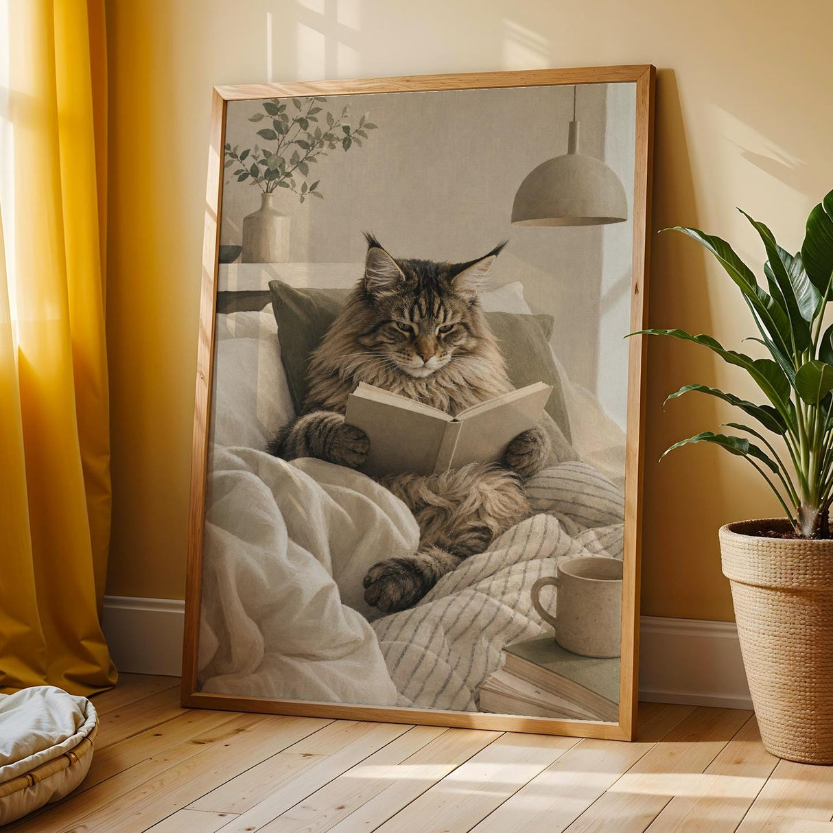 Additional product view of Maine Coon Cat Reading in Bed Poster.
