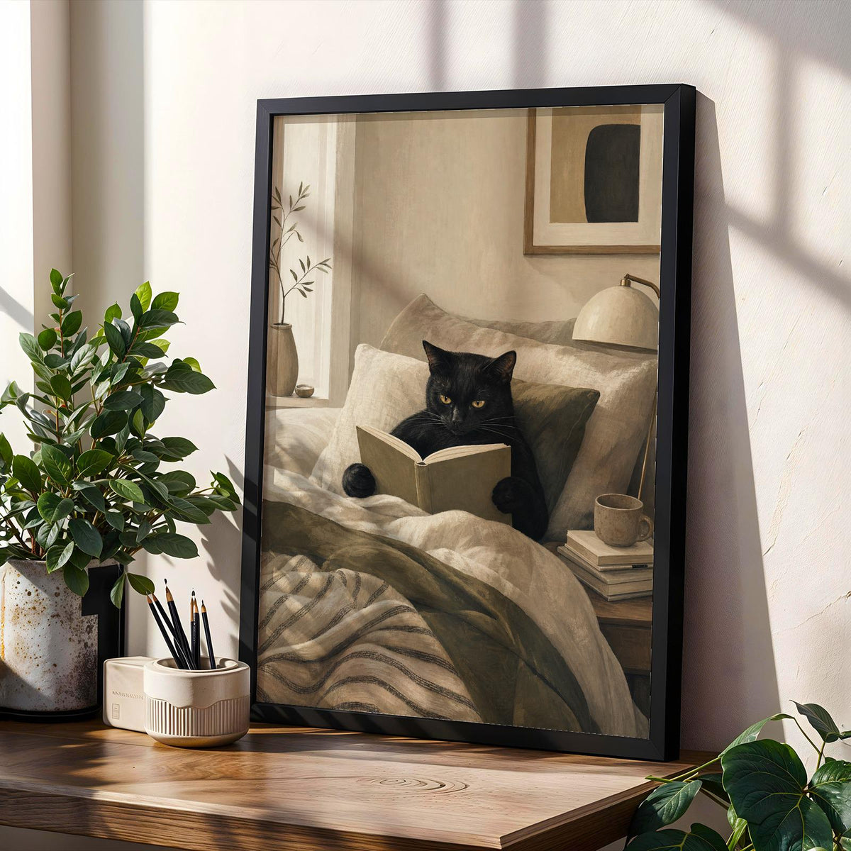 Product gallery view of Bombay Cat Reading in Bed Poster.