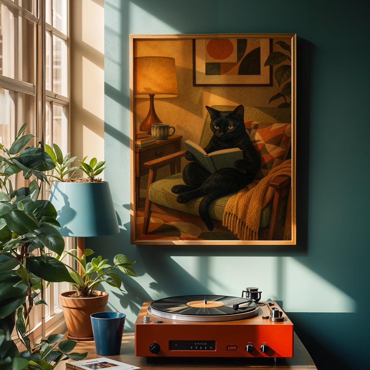 Alternate product view of Bombay Cat Reading in Armchair Poster.