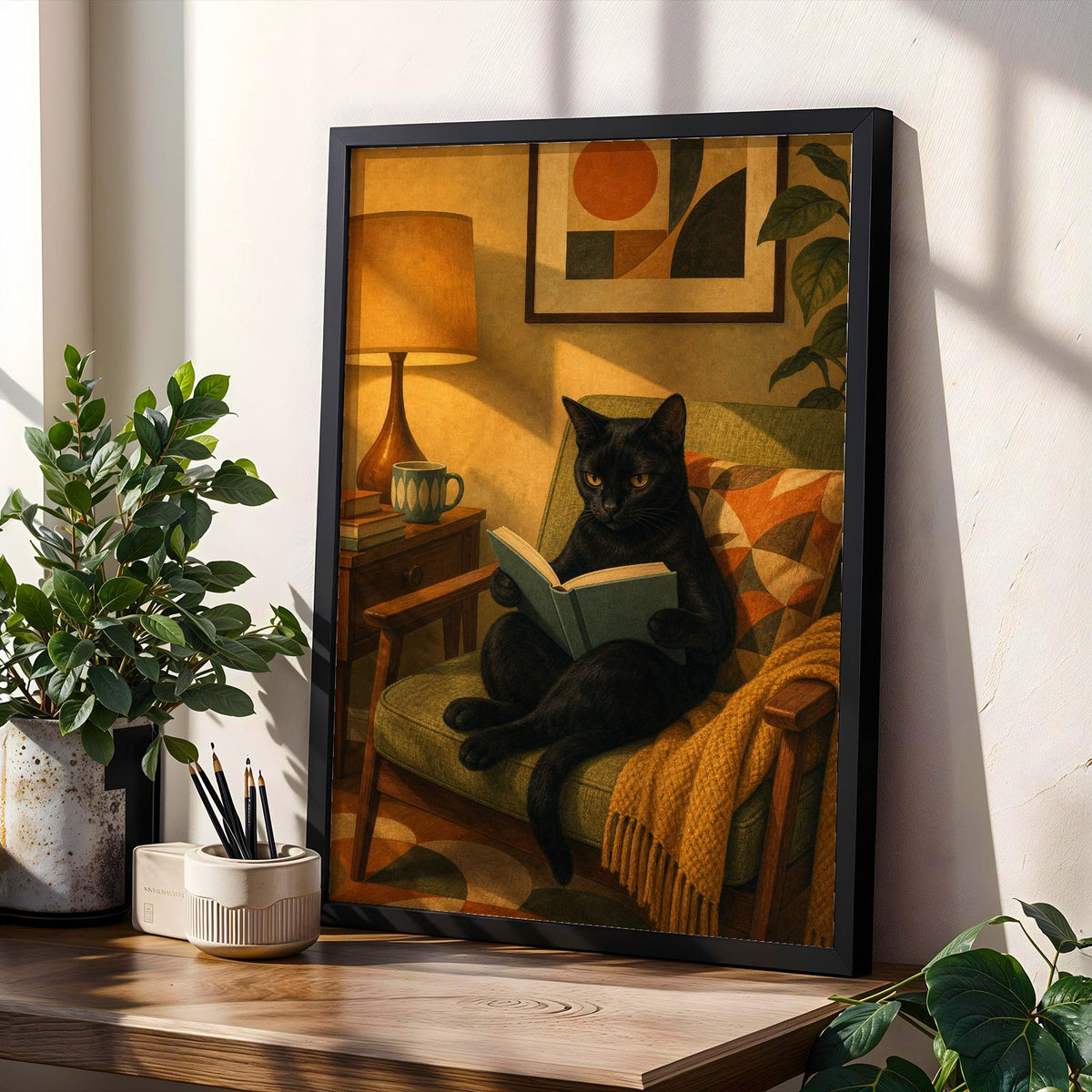 Product gallery view of Bombay Cat Reading in Armchair Poster.