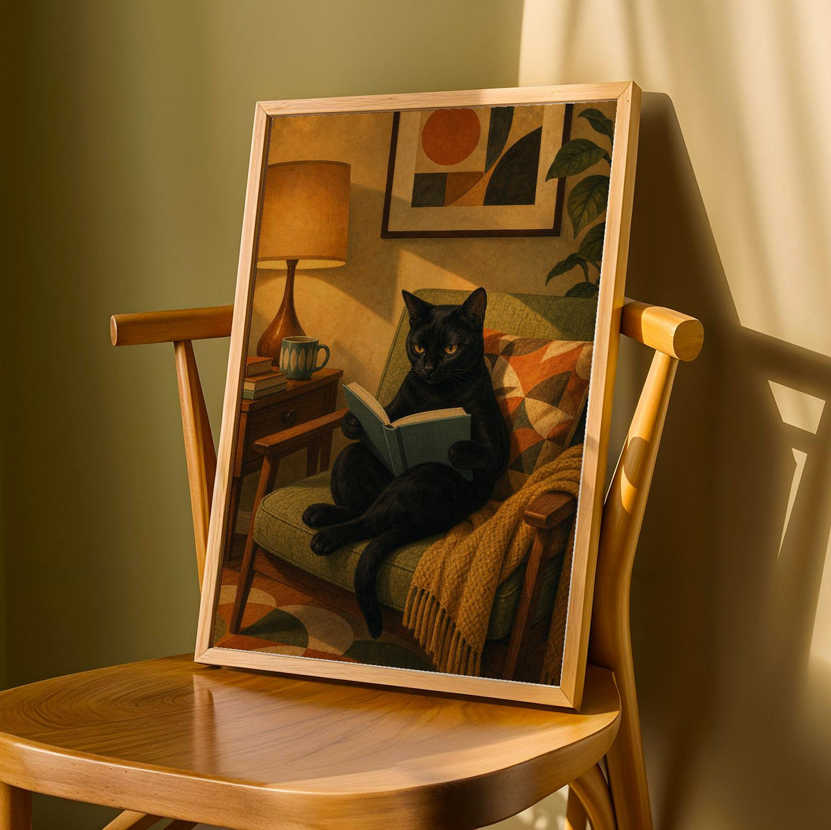 Product detail view of Bombay Cat Reading in Armchair Poster.