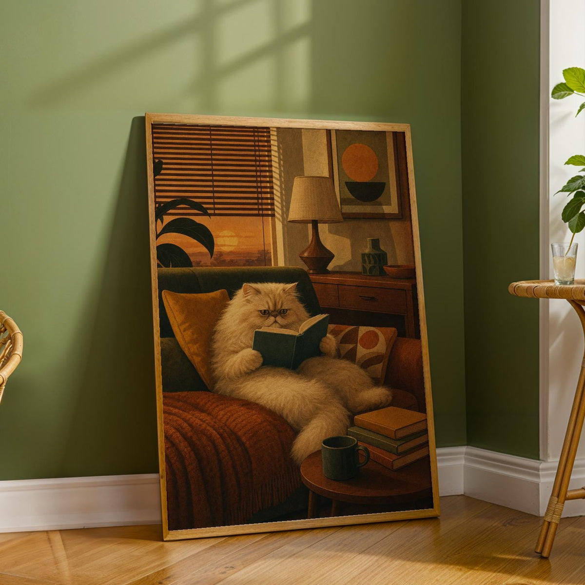Additional product detail of Persian Cat Reading in Armchair Poster.