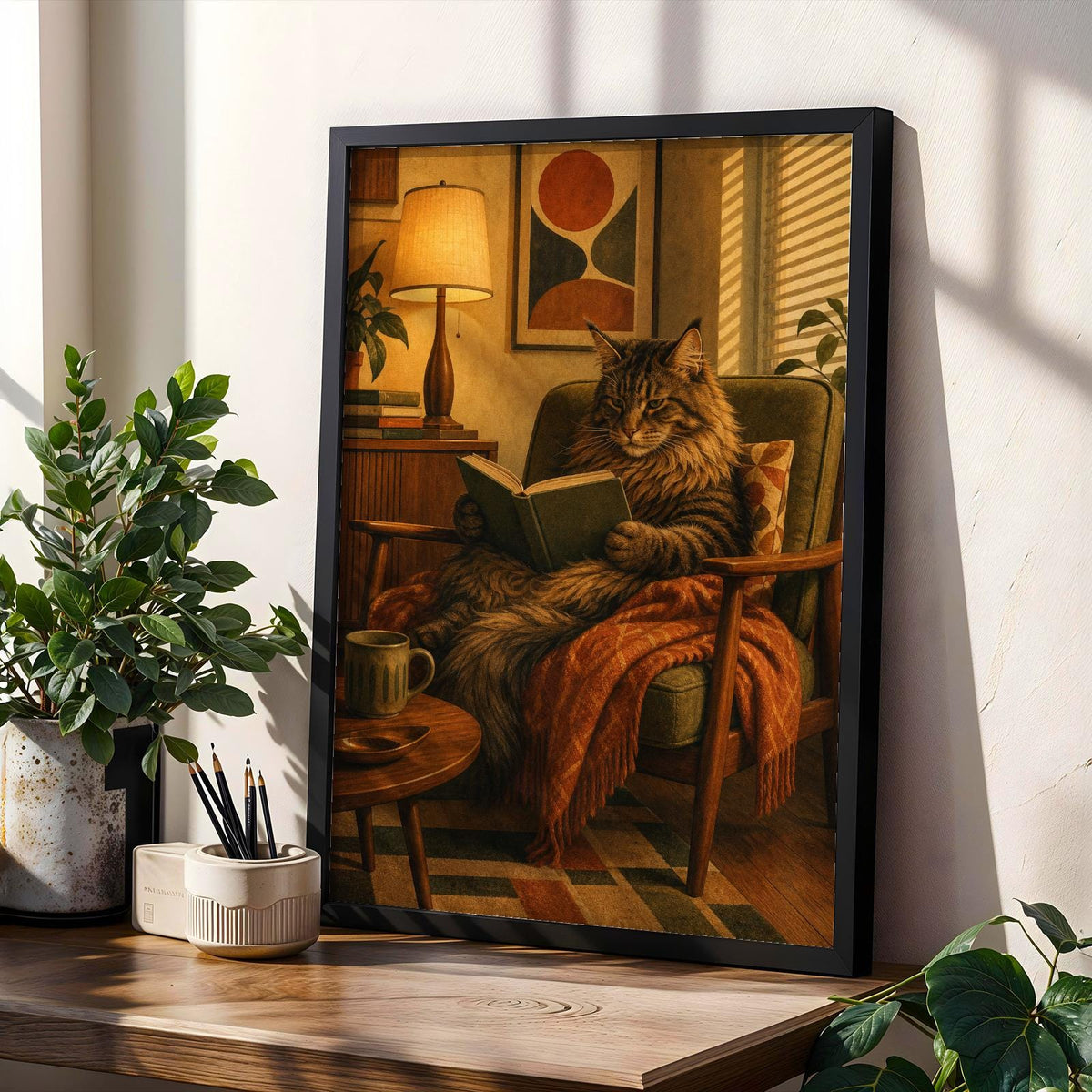 Product gallery view of Maine Coon Reading in Armchair Poster.
