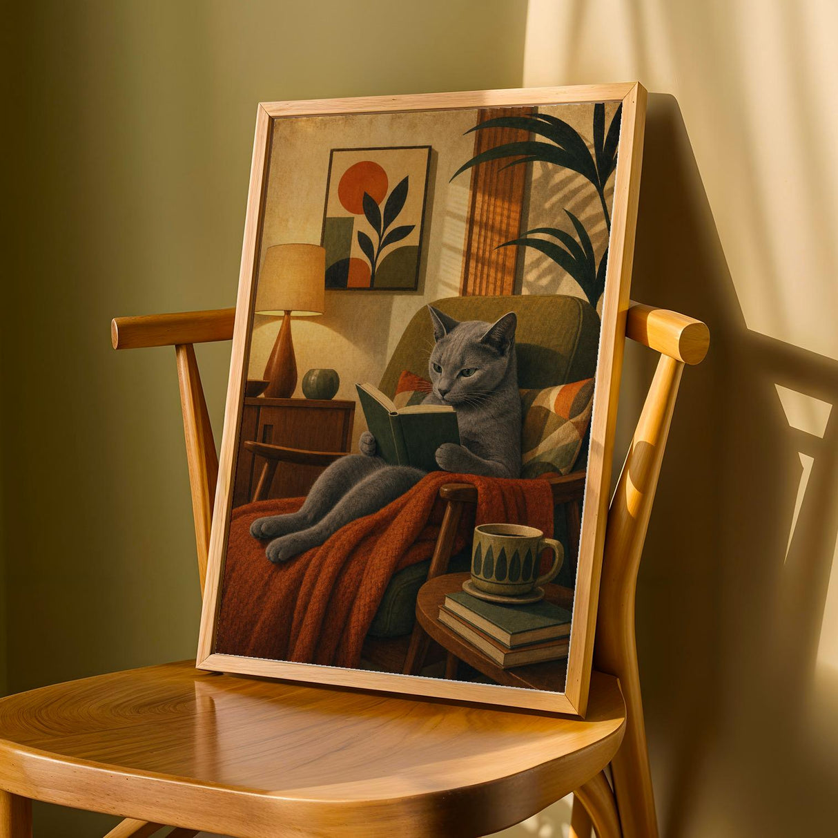 Product detail view of Russian Blue Cat Reading Book Poster.