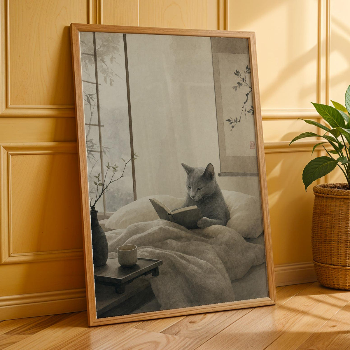 Additional product presentation of Fog Gray Zen Cat Poster.