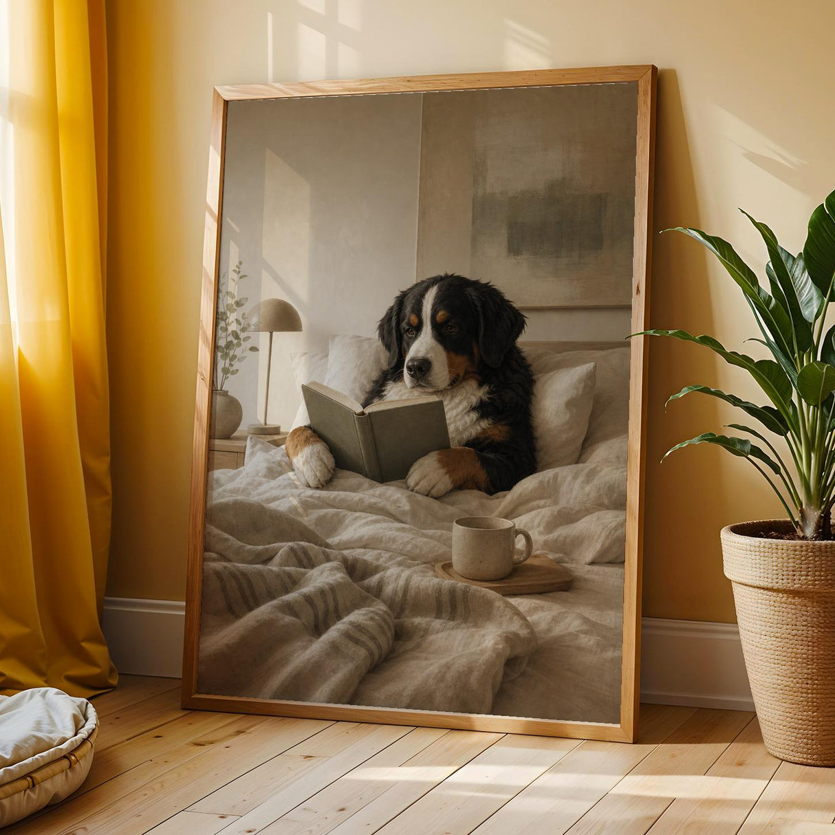 Additional product view of Bernese Mountain Dog Reading in Bed Poster.