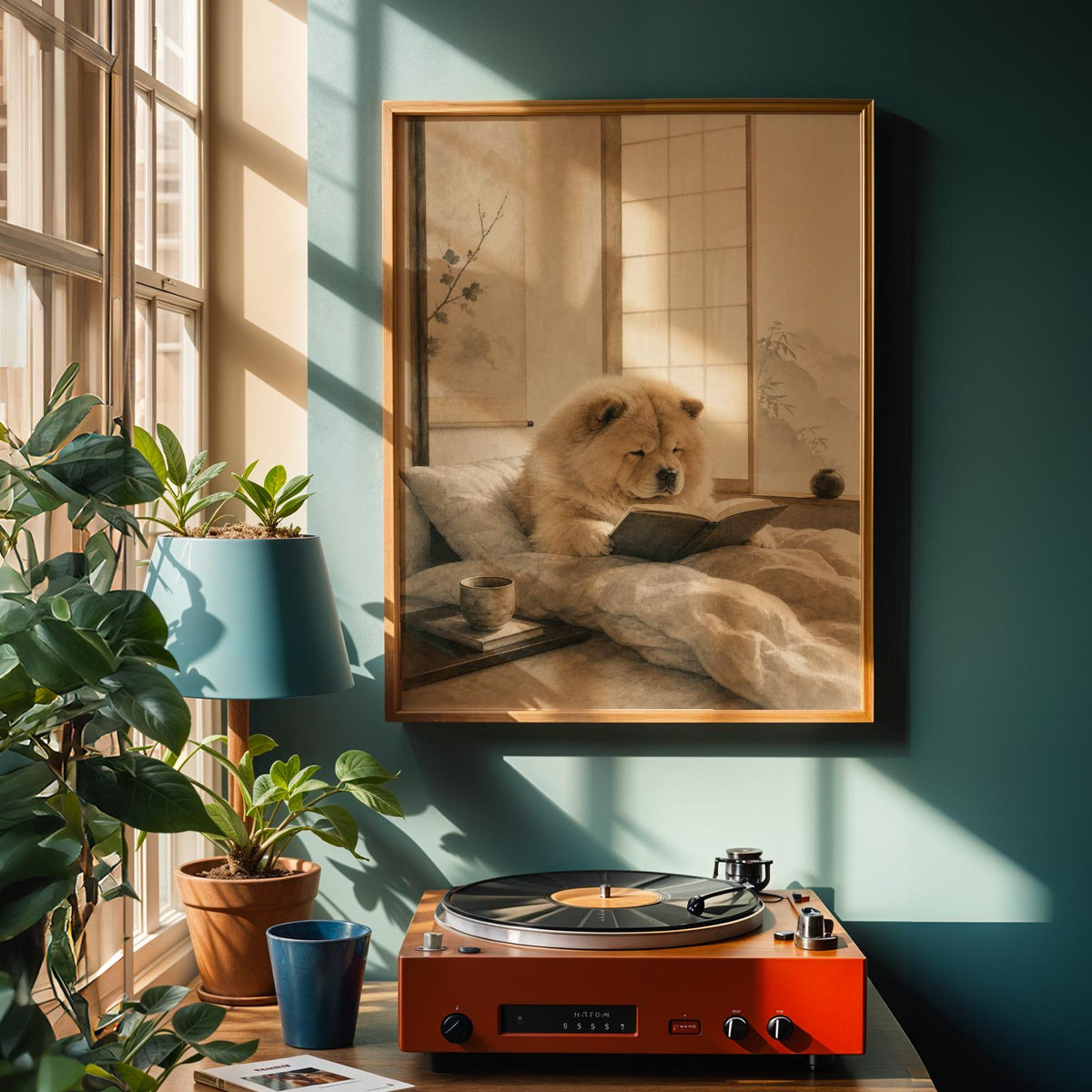 Alternate product view of Chow Chow Reading in Bed Poster.