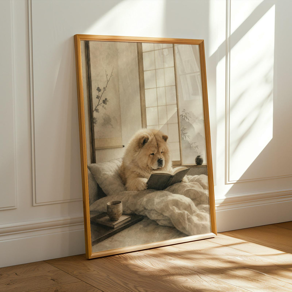 Alternate product presentation of Chow Chow Reading in Bed Poster.