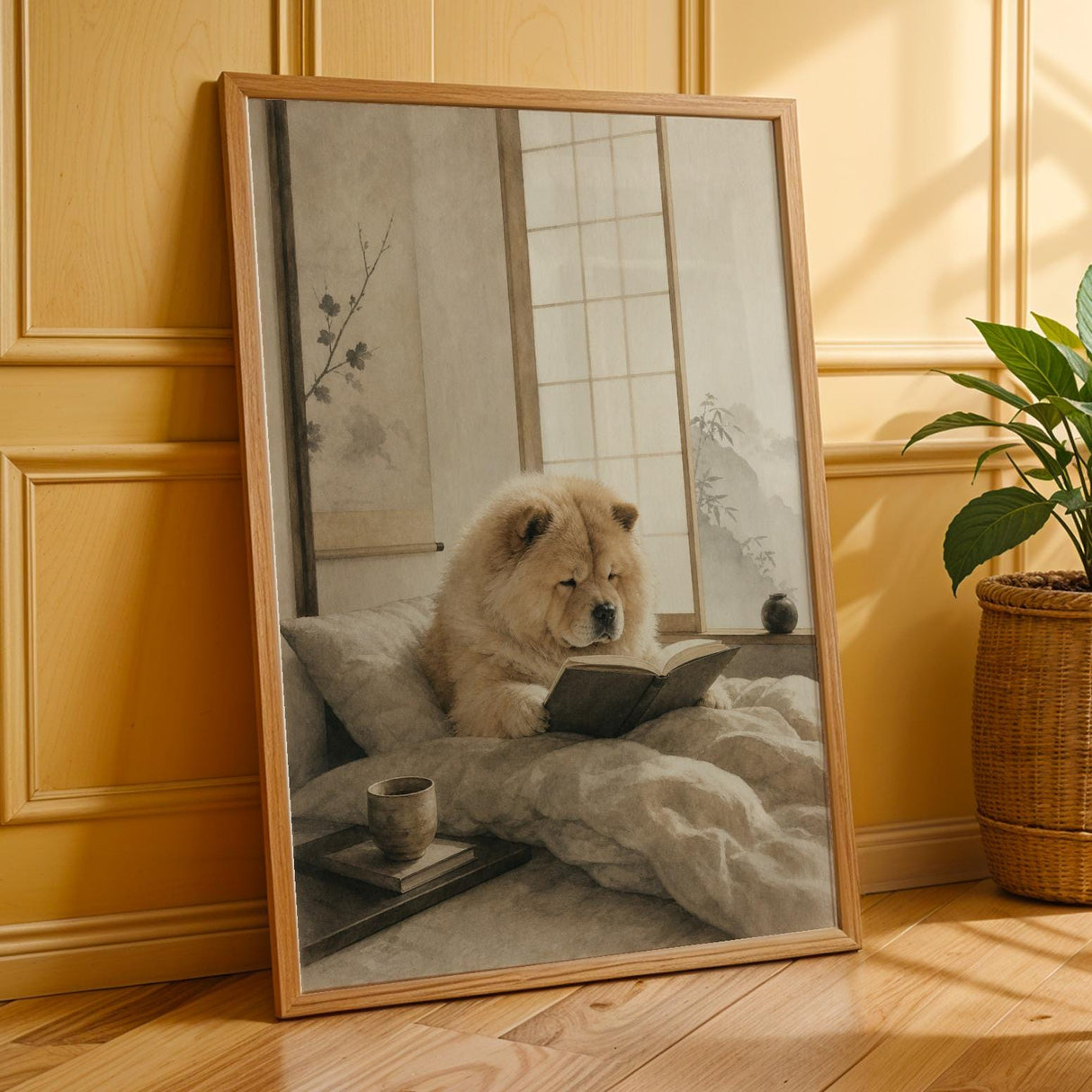 Additional product presentation of Chow Chow Reading in Bed Poster.