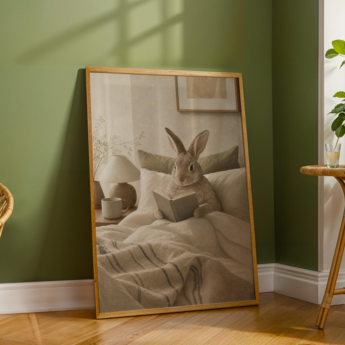 Additional product detail of Californian Rabbit Reading in Bed Poster.