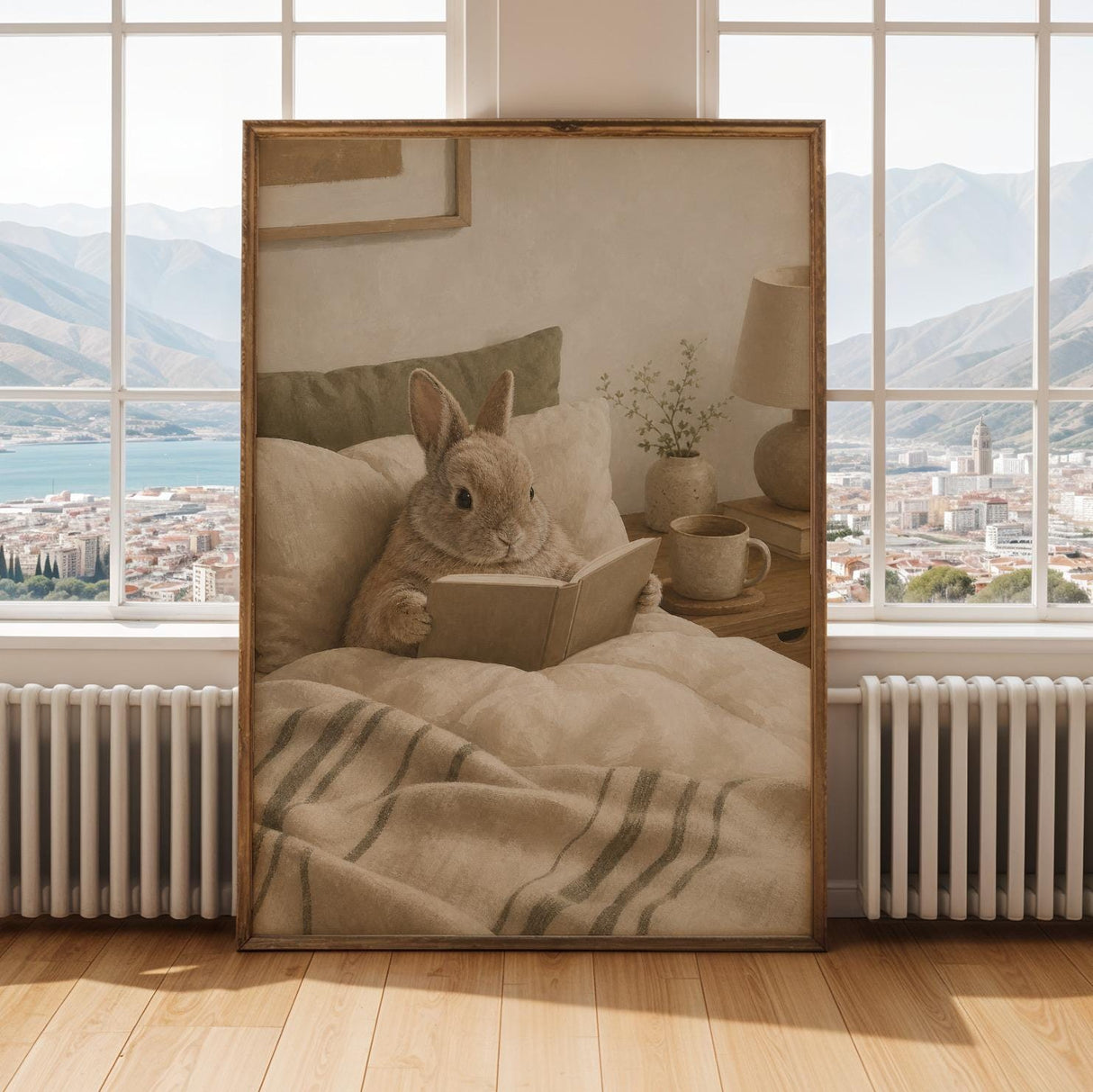 Alternate gallery view of Netherland Dwarf Rabbit Reading in Bed Poster.