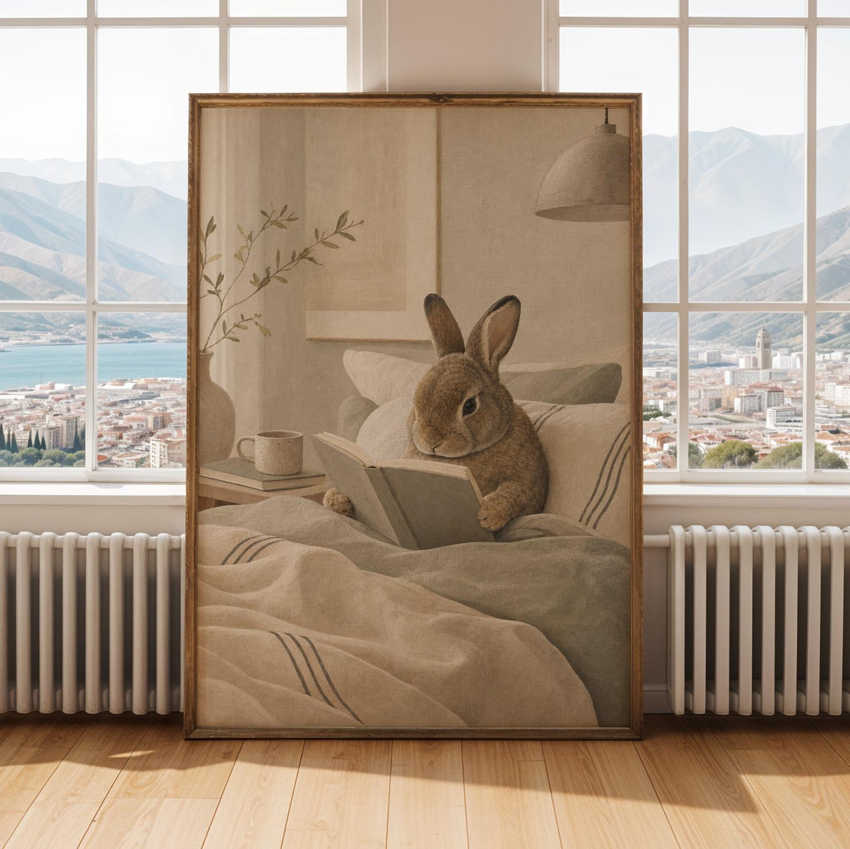 Alternate gallery view of Mini Rex Rabbit Reading in Bed Poster.